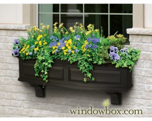 A vinyl painted window box adds character without much maintenance.