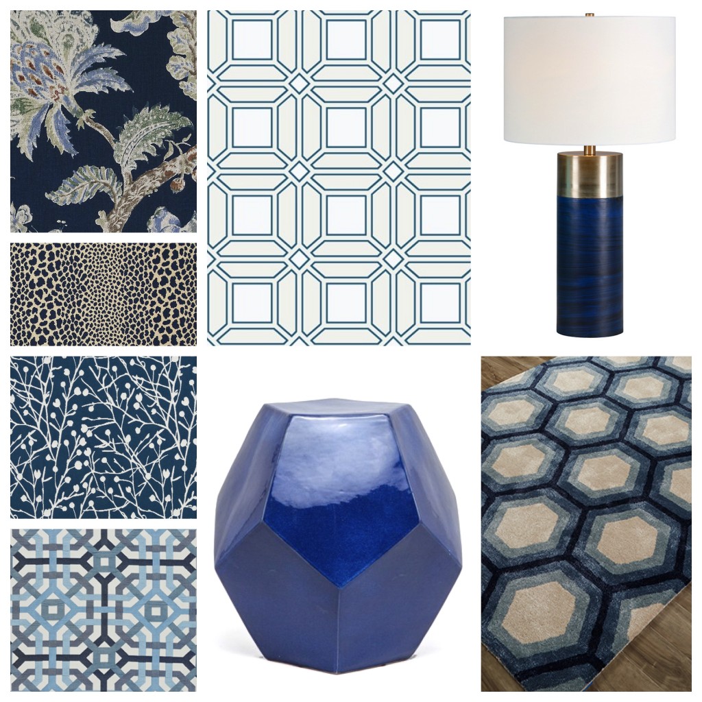 New releases in fabric, wallcoverings, rugs, accessories and lighting are loving the blues!